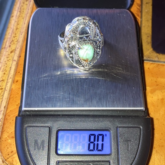 Natural Blue Moon Turquoise Sterling Silver Cowboy Ring Size 8 - Picture 9 of 9